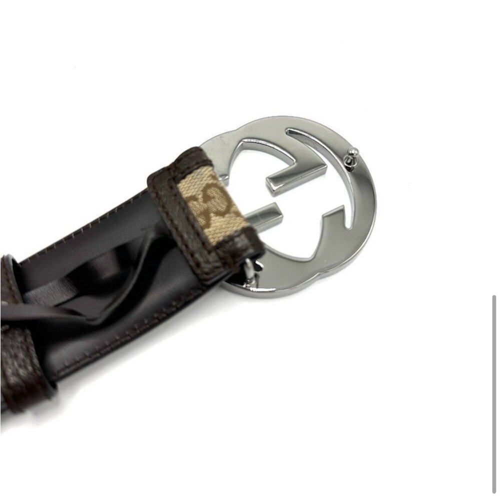 100% Authentic Gucci Silver GG Buckle Canvas Belt LIKE NEW - Picture 4 of 8